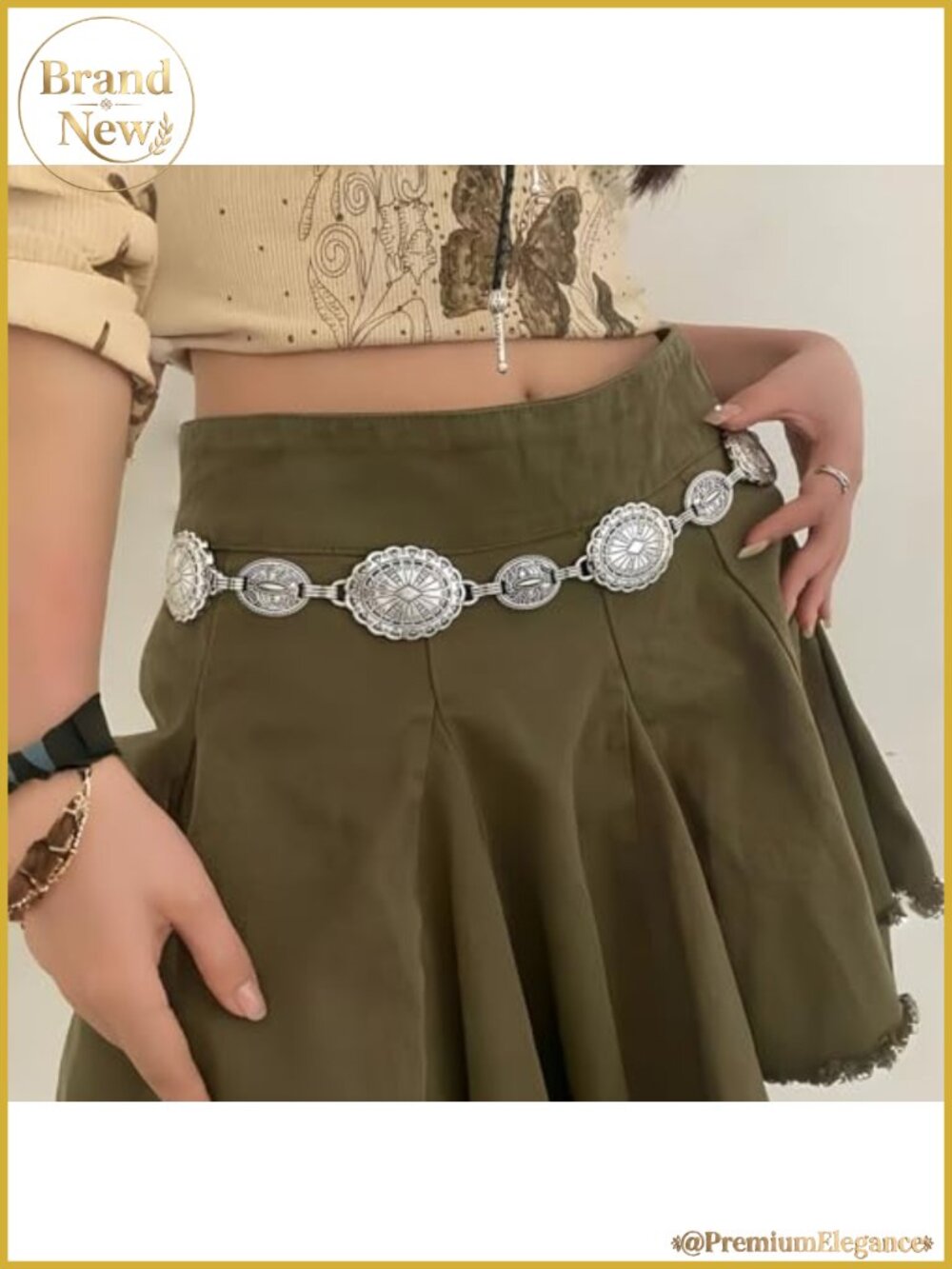 Western Chain Belt Silver Turquoise Cowgirl Boho Belt for Dress Jeans